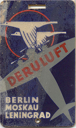 Luggage tag for Deruluft Airlines (Deutsch-Russische Luftverkehrsgesellschaft), circa 1930