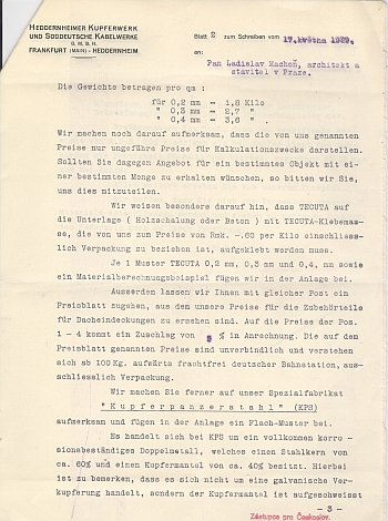 Cover letter for "Tecuta - The New Copper Bronze Roof - Tecuta", 1929, View Two