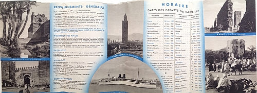 Travel brochure "Au Maroc - Circuits d'Hiver et de Printemps," 1932.  Published by "Cie. de Navigation Paquet, Marseille - Paris."  Inside View Two - Fold Out