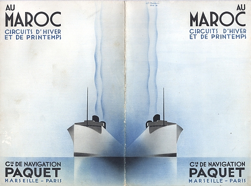 Travel brochure "Au Maroc - Circuits d'Hiver et de Printemps," 1932.  Published by "Cie. de Navigation Paquet, Marseille - Paris."  Front / Back Cover View